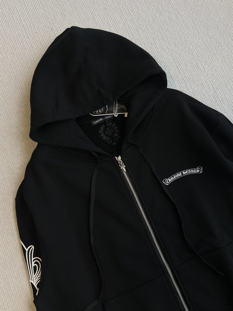 Chrome Hearts 25秋冬 フルジップパーカー 梵文刺繍 ブラック 100%コットン - 画像 4