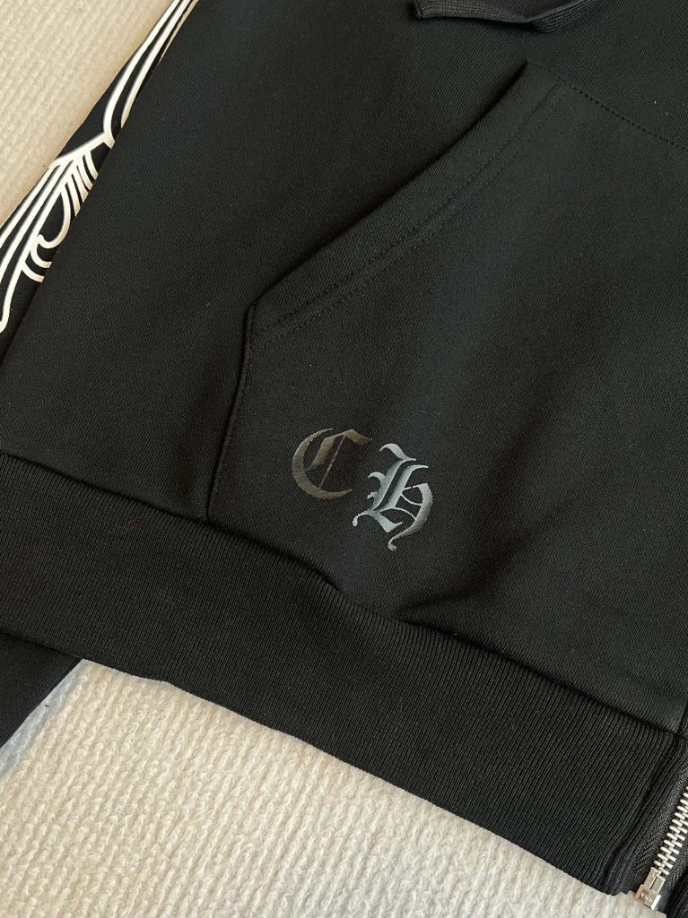 Chrome Hearts 25秋冬 フルジップパーカー 梵文刺繍 ブラック 100%コットン - 画像 7
