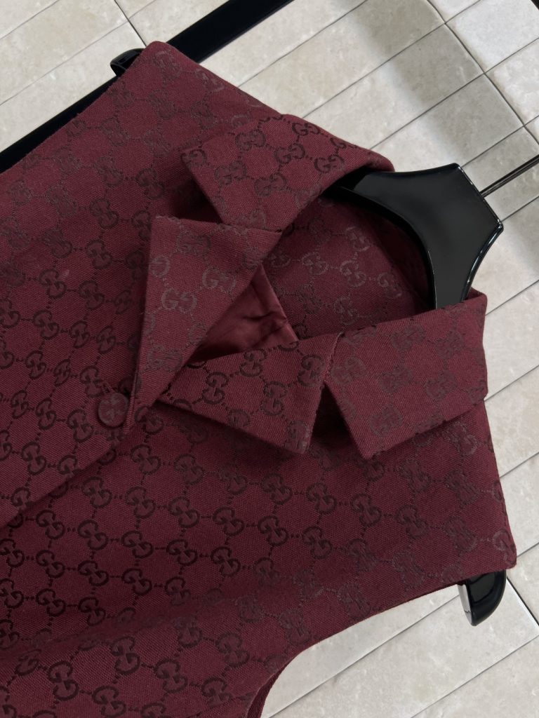 GUCCI 340 Guc家 25早秋新款 レッド GGトライフォール ファブリック ベルト付き サイドポケット ワンピース (レッド) - 画像 2