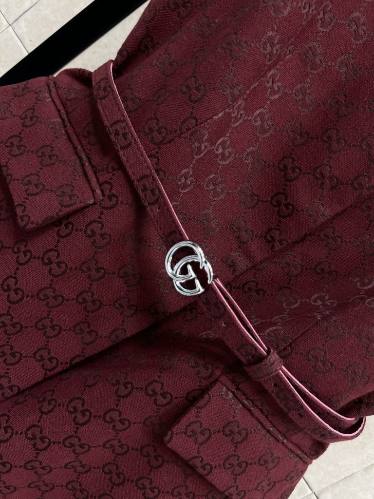 GUCCI 340 Guc家 25早秋新款 レッド GGトライフォール ファブリック ベルト付き サイドポケット ワンピース (レッド) - 画像 3