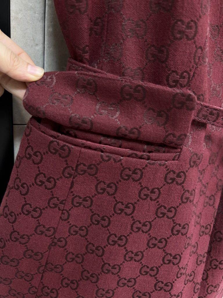 GUCCI 340 Guc家 25早秋新款 レッド GGトライフォール ファブリック ベルト付き サイドポケット ワンピース (レッド) - 画像 6