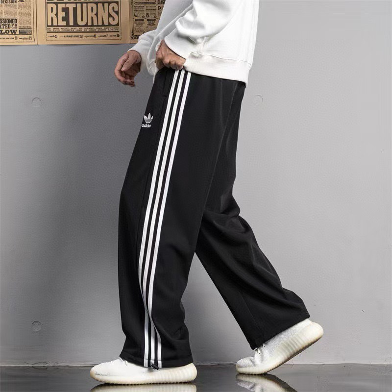 adidas トレーナーパンツ メンズ カジュアル 3本線 ブラック レザー調素材 - 画像 2