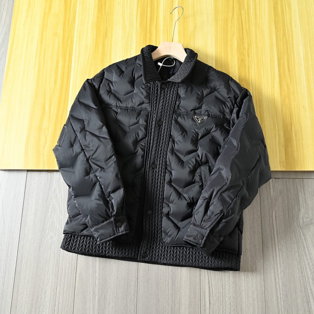 PRADA ダウンジャケット ファッション ブラック ネイビー シャツジャケット ダブルブレスト 2WAY ファッション ブラック ネイビー ナイロン - 画像 6
