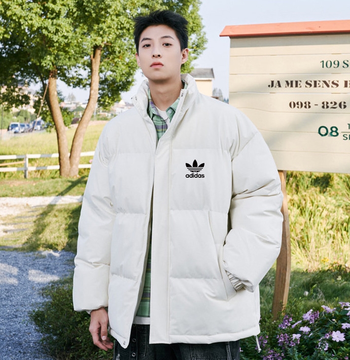 adidas ダウンジャケット ミニサイズ 2WAY ロゴ入り 通勤カジュアル ブラック/ホワイト/レッド レザー調 - 画像 7