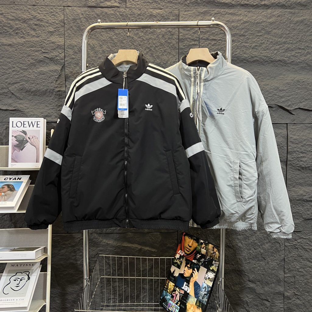 adidas ジャケット スポーツライン ロゴデザイン カジュアル ブラック ホワイト レザー調 - 画像 2