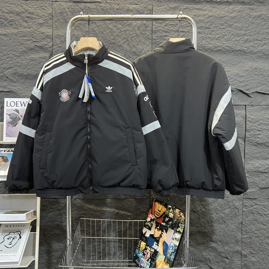 adidas ジャケット スポーツライン ロゴデザイン カジュアル ブラック ホワイト レザー調 - 画像 3