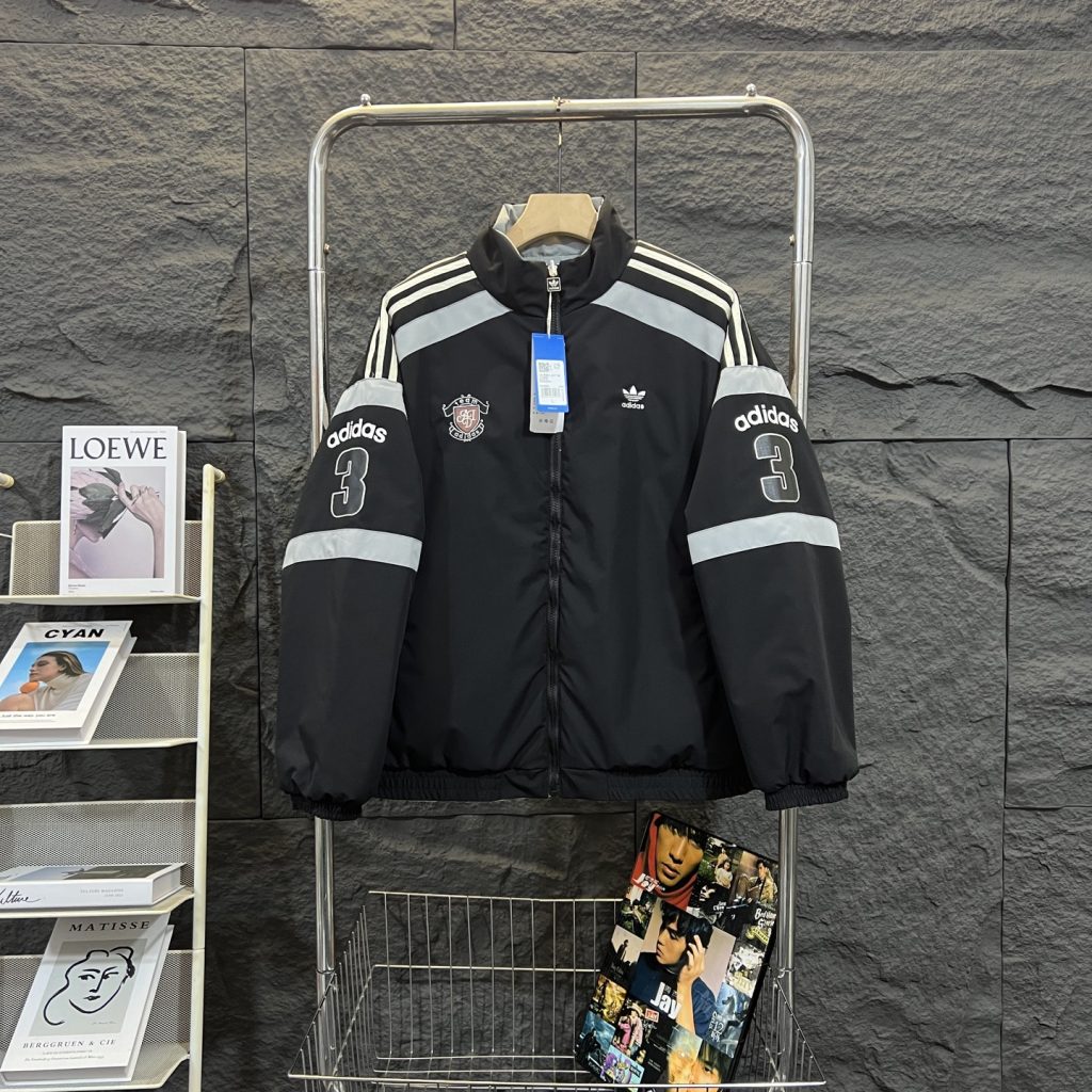 adidas ジャケット スポーツライン ロゴデザイン カジュアル ブラック ホワイト レザー調 - 画像 4