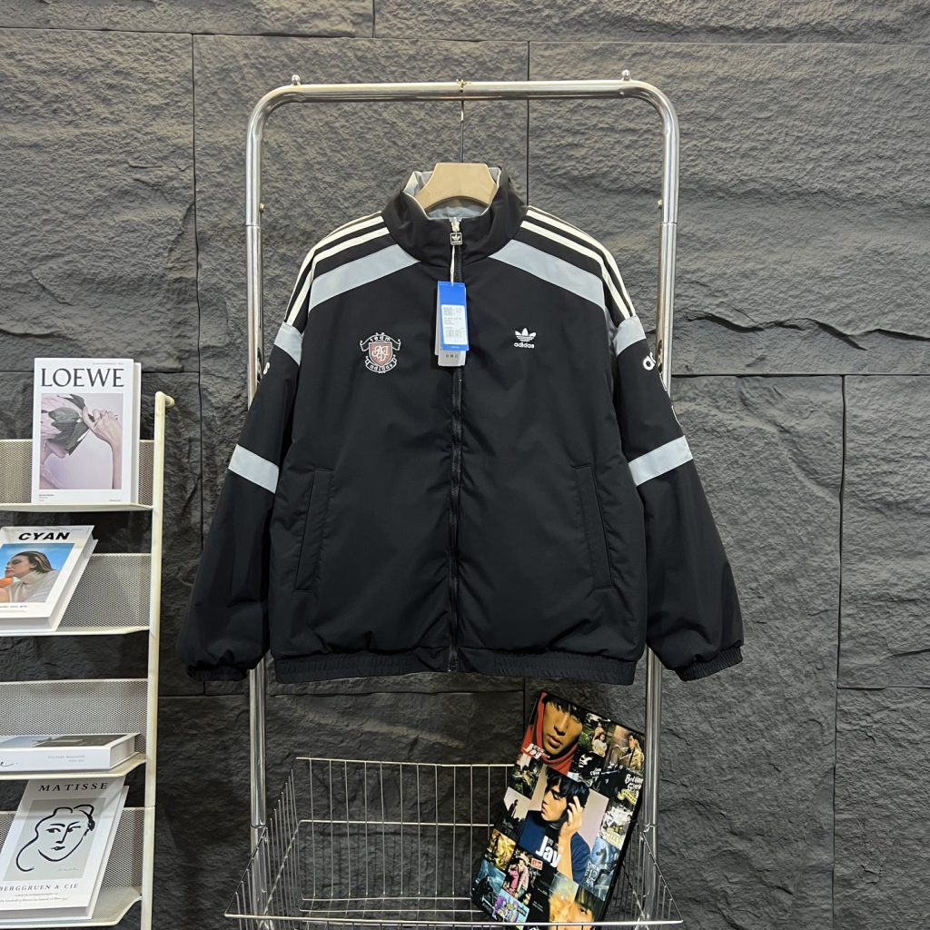 adidas ジャケット スポーツライン ロゴデザイン カジュアル ブラック ホワイト レザー調 - 画像 5