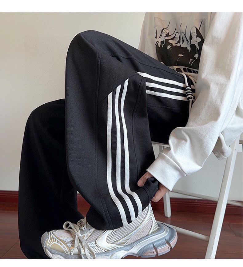 adidas パンツ ワイド ロゴ 3本線 カジュアル 通勤 ブラック ホワイト キャンバス - 画像 6