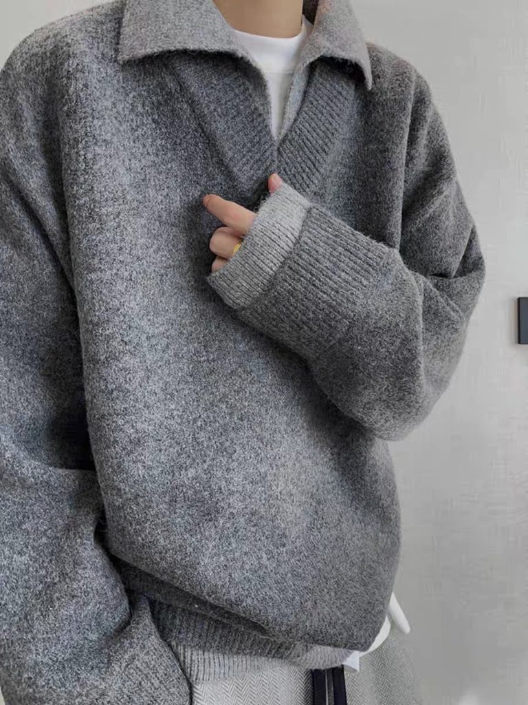 PRADA ニット セーター ポロネック ミニロゴ刺繍 上質デザイン ブラック/グレー/ベージュ レザー調タグ付き - 画像 5