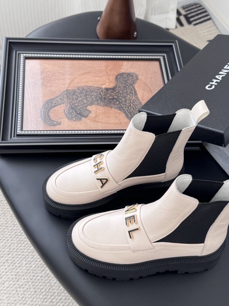 CHANEL シャネル チャネルブーツ フラットシューズ 本革 通勤 ブラック ホワイト 全2色 - 画像 5
