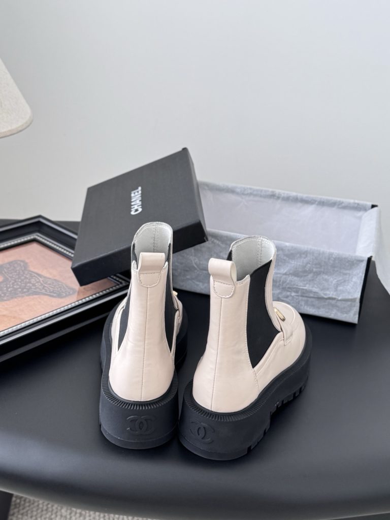 CHANEL シャネル チャネルブーツ フラットシューズ 本革 通勤 ブラック ホワイト 全2色 - 画像 6