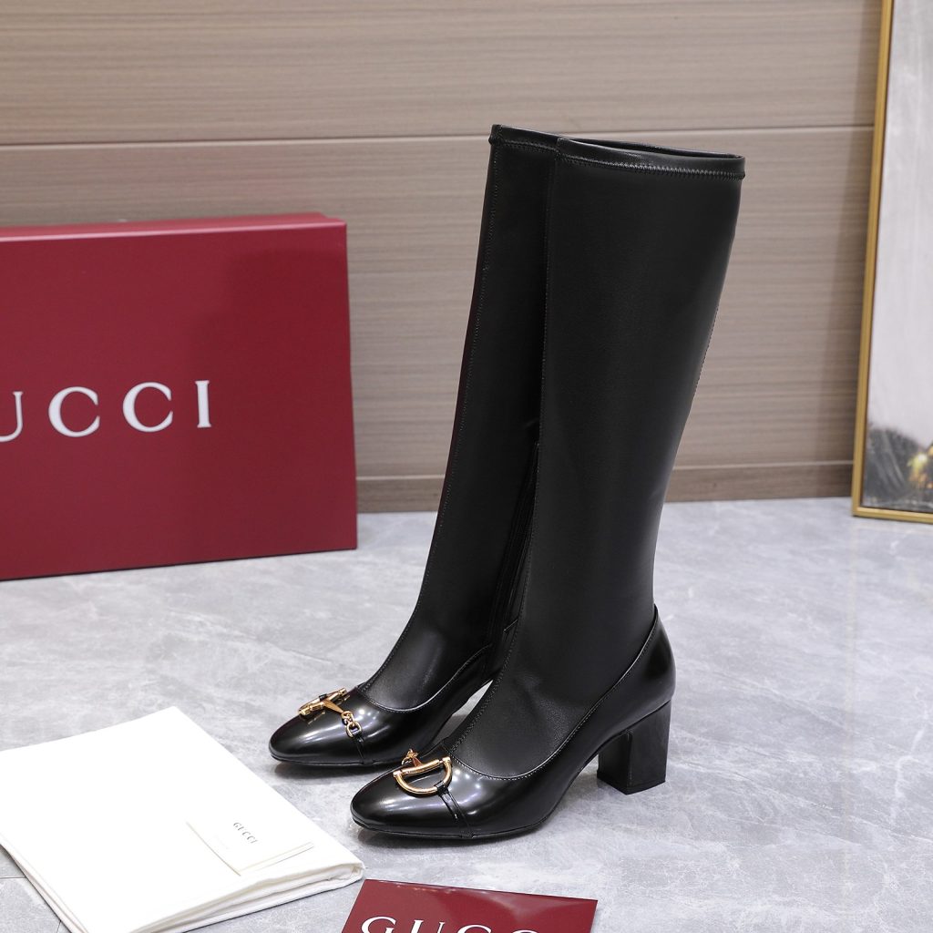 GUCCI グッチ レディース ロングブーツ 本革 ゴールド金具 ブラック - 画像 2