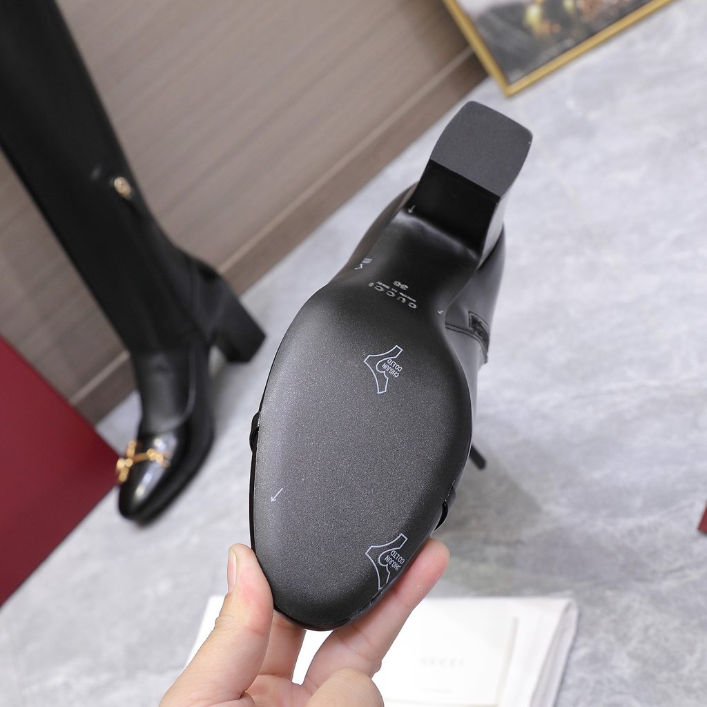 GUCCI グッチ レディース ロングブーツ 本革 ゴールド金具 ブラック - 画像 7