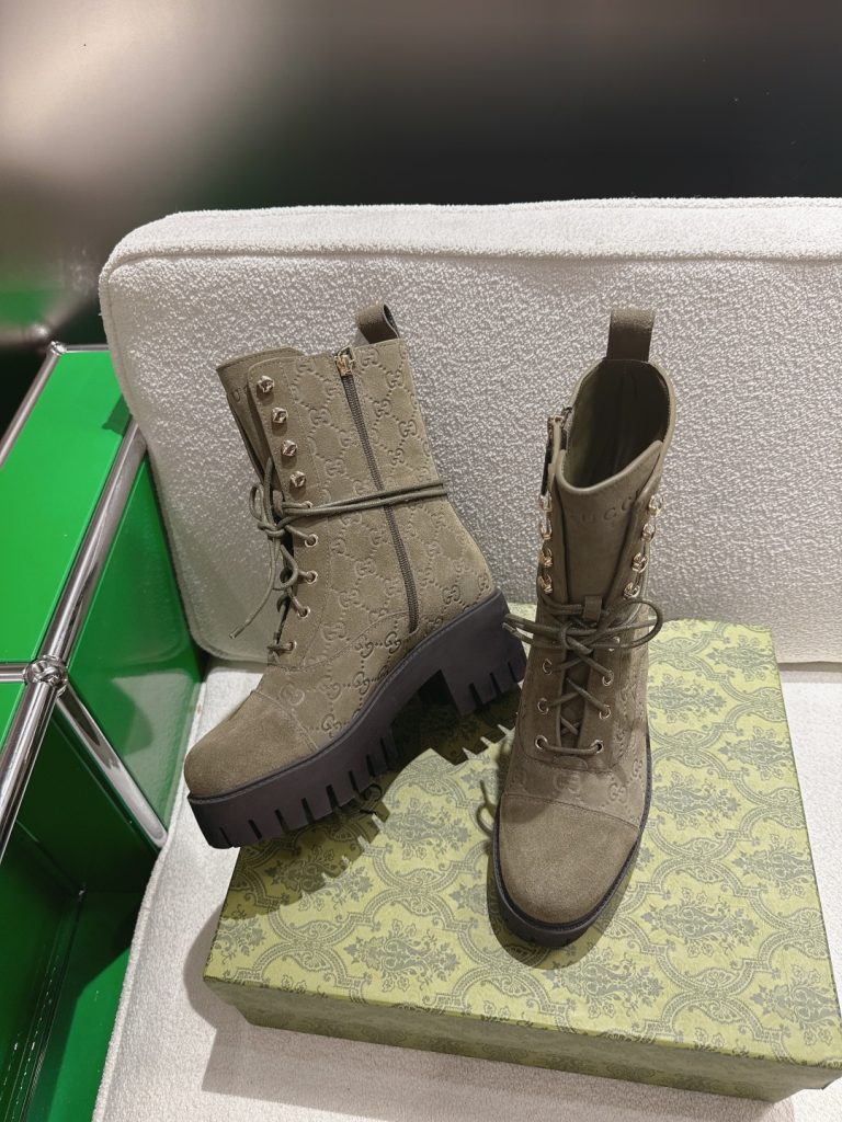 GUCCI グッチ ブーツ 本革 レディース ブラック グリーン ブラック - 画像 5