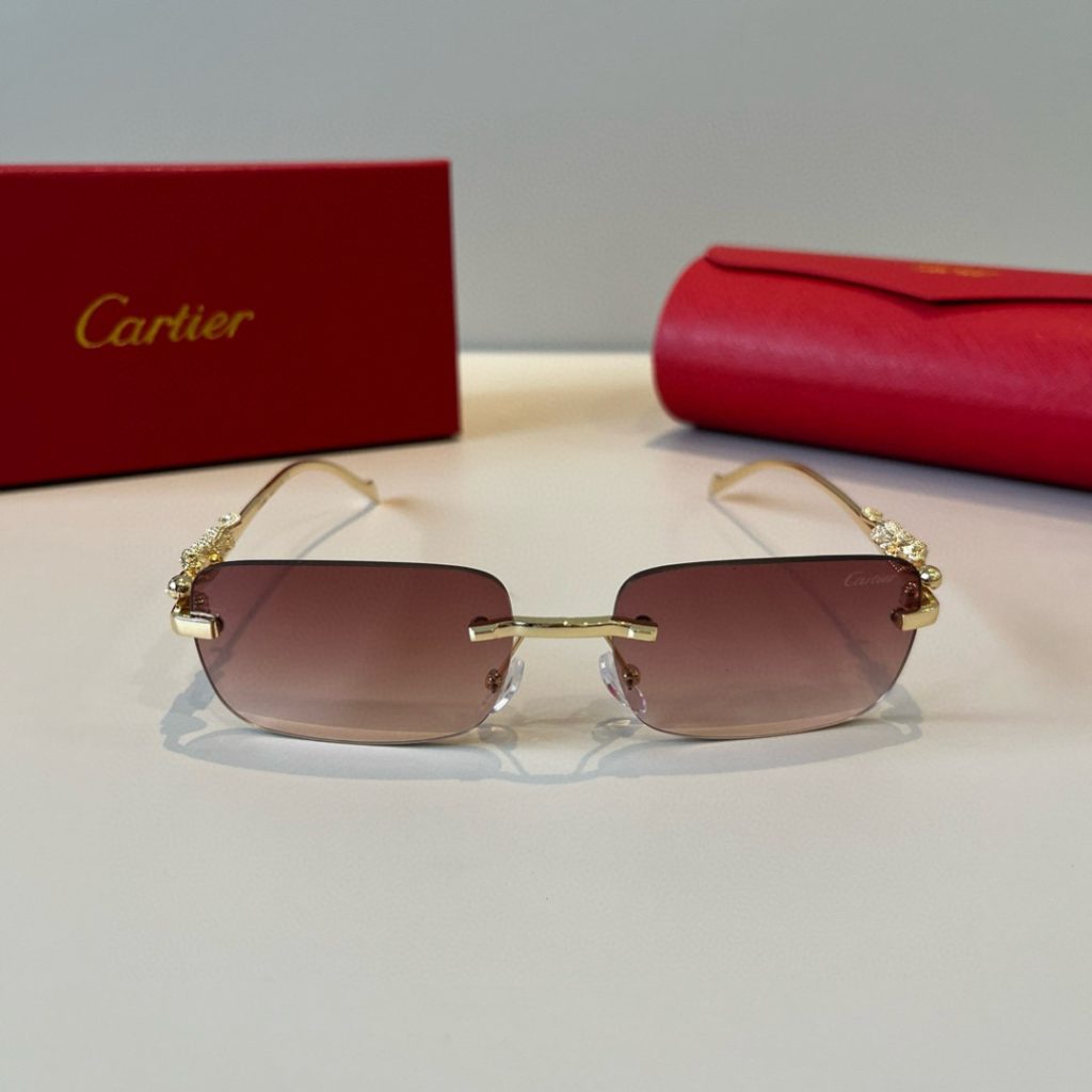 CARTIE カルティエ フレームレスサングラス 金属製 プレーンレンズ メンズ レディース ブラック ブラウン ブルー レッド 多色展開 - 画像 2