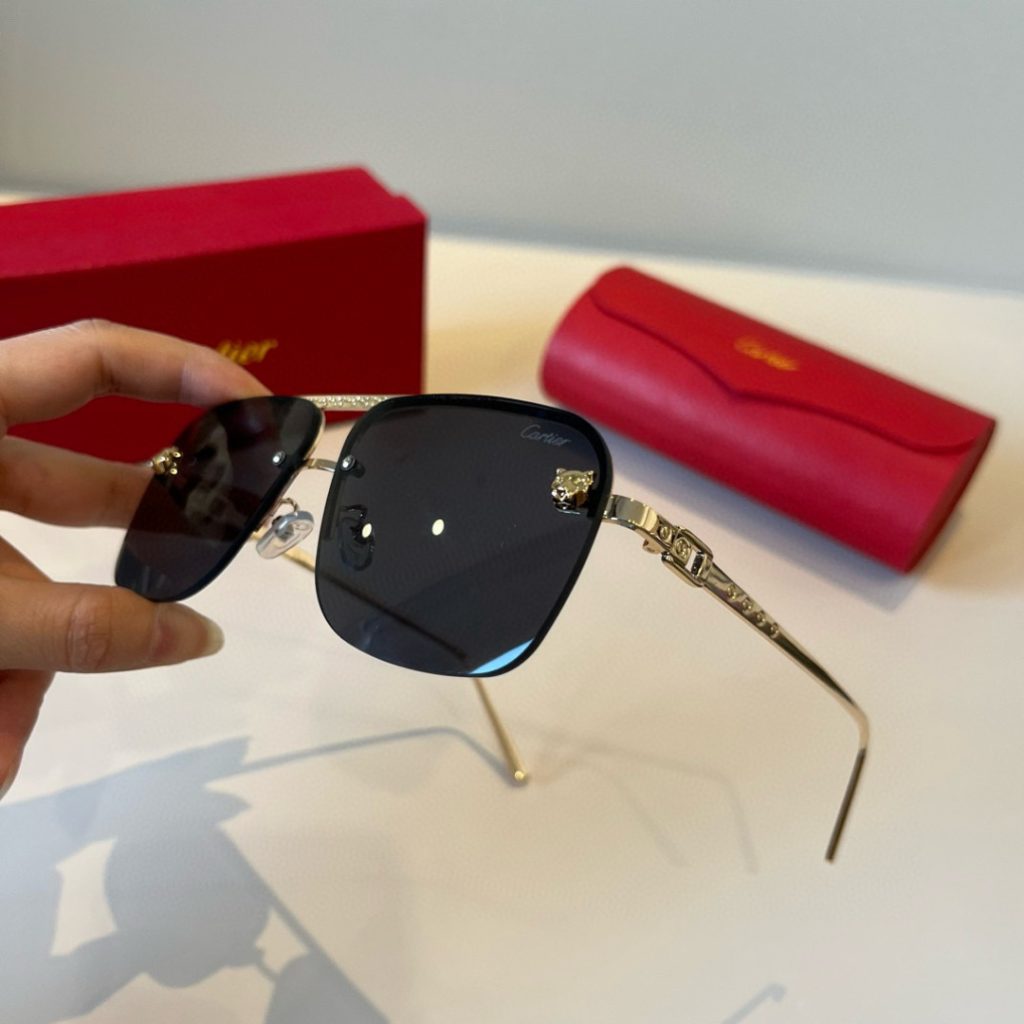 Cartier カルティエ メガネ フレームレス サングラス 金色 ブラック - 画像 5