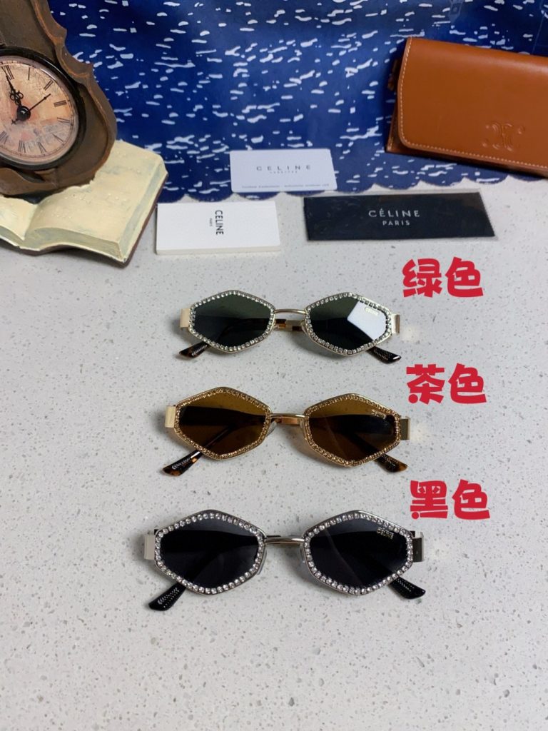 CELINE セリーヌ メガネ サングラス フラットシェイプ 2025年新作 一粒一粒 セリーヌ メタル メンズ レディース 色 茶色 黒色 - 画像 4