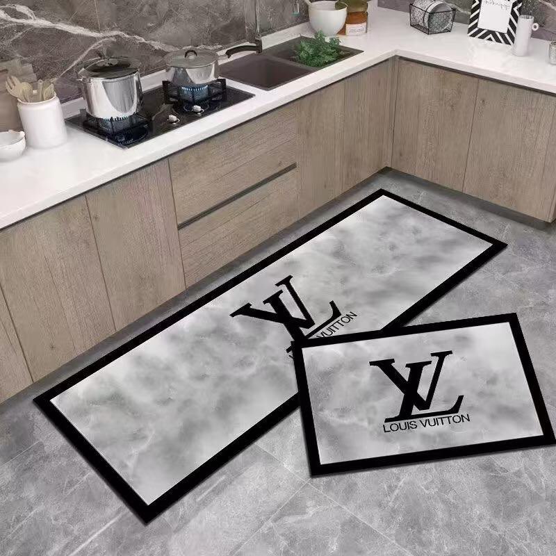 ルイ・ヴィトン LOUIS VUITTON　カーペット絨毯　人気トイレマット　プレミアムキッチンマット　キッチンマット 2点セット 黒・レッド・グレー　 3色 - 画像 3