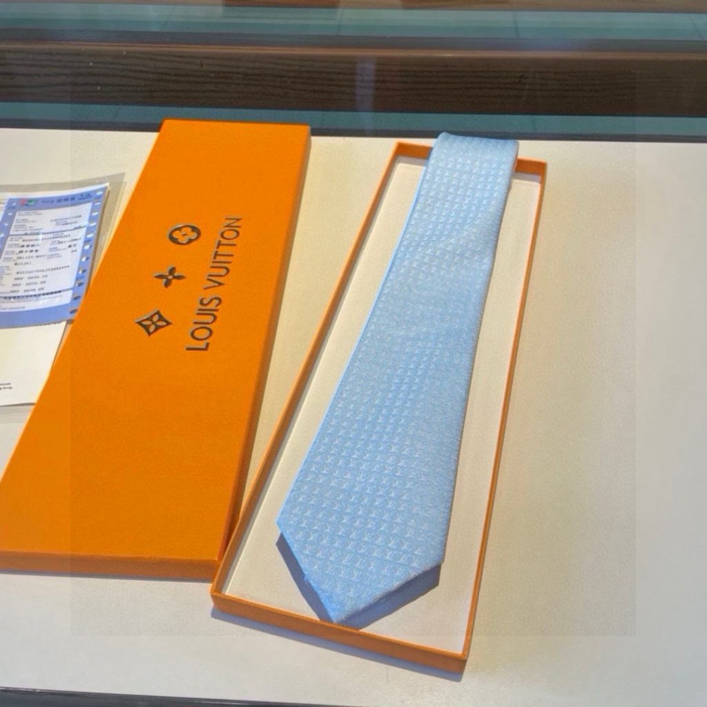 LV柄 ネクタイ ハイブランド調 プレゼント 衣装 100%シルク調 光沢 宝藍 - 画像 3