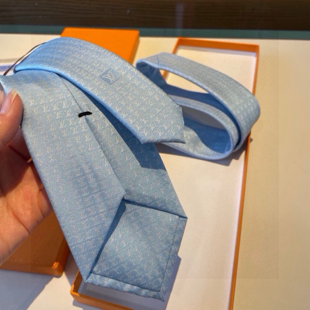 LV柄 ネクタイ ハイブランド調 プレゼント 衣装 100%シルク調 光沢 宝藍 - 画像 6