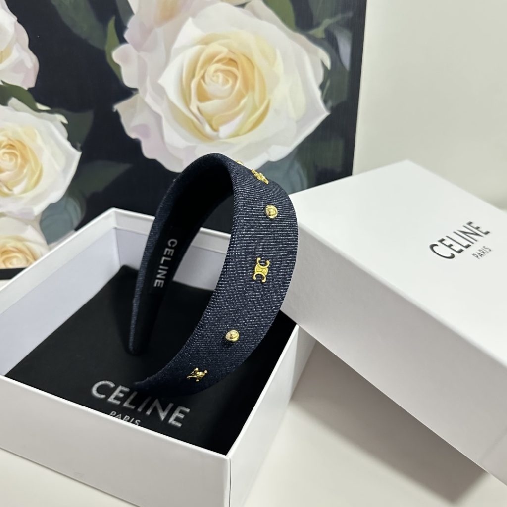 CELINE セリーヌ ヘアバンド デニム風 ロゴ ブランド トゥルーロゴ ブラック ネイビー ブルー 全3色 - 画像 5