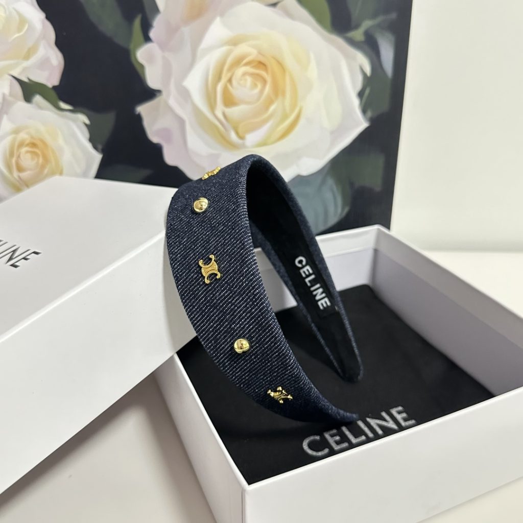CELINE セリーヌ ヘアバンド デニム風 ロゴ ブランド トゥルーロゴ ブラック ネイビー ブルー 全3色 - 画像 6