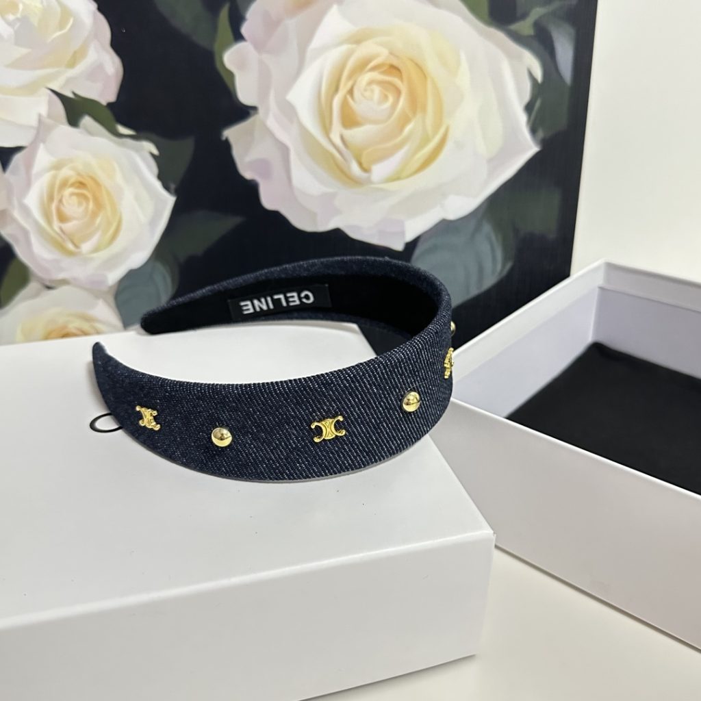 CELINE セリーヌ ヘアバンド デニム風 ロゴ ブランド トゥルーロゴ ブラック ネイビー ブルー 全3色 - 画像 7
