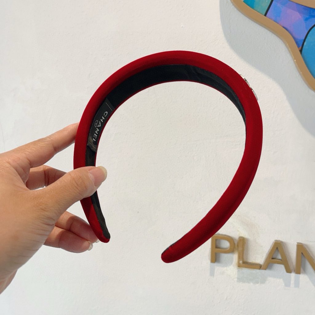 CHANEL シャネル ヘアバンド 本革 シルク 通勤 通学 ブラック レッド - 画像 4