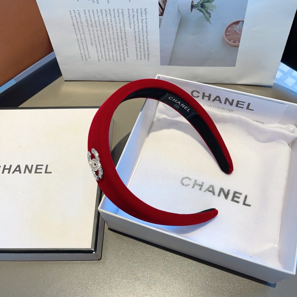 CHANEL シャネル ヘアバンド 本革 シルク 通勤 通学 ブラック レッド - 画像 5