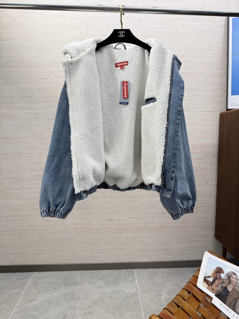 SUPREME スプリーム デニムジャケット 本革 フード付き 保温 全2色 - 画像 5