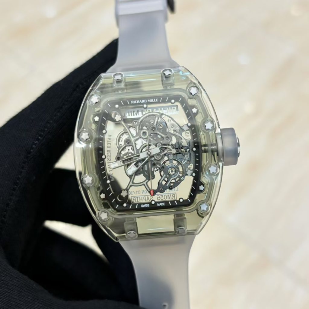 RICHARD MILLE リチャードミラー 腕時計 メンズ 自動巻き ダイアル 透明ケース クリア シリコンバンド グレー - 画像 2