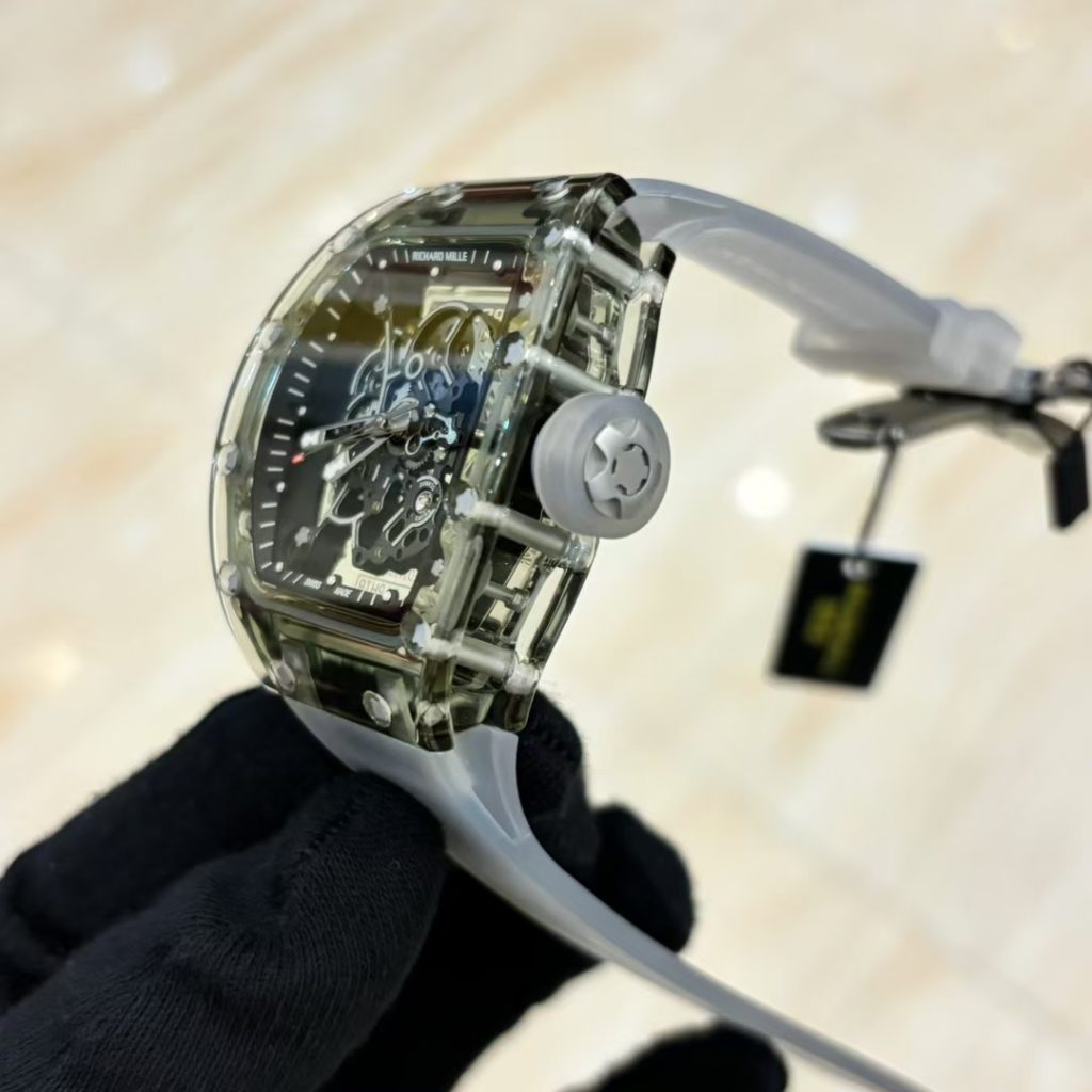 RICHARD MILLE リチャードミラー 腕時計 メンズ 自動巻き ダイアル 透明ケース クリア シリコンバンド グレー - 画像 3