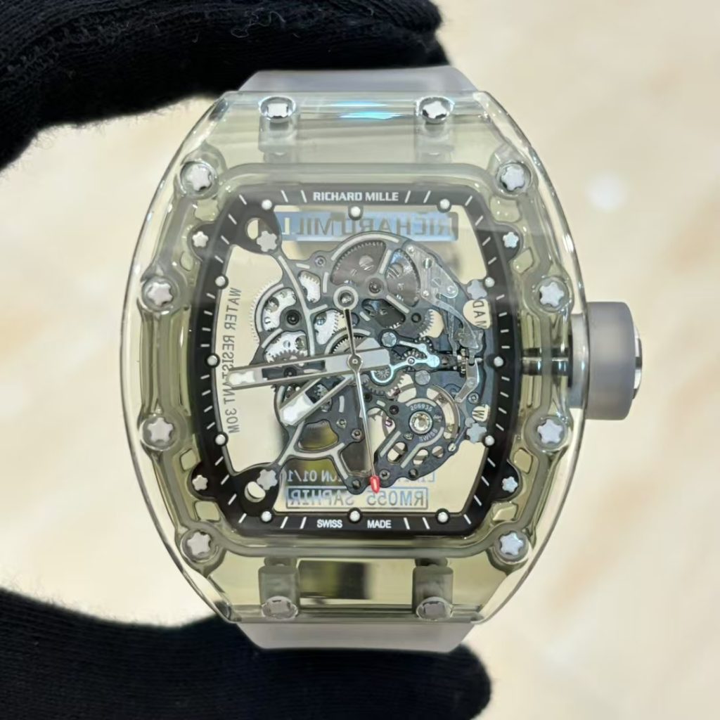 RICHARD MILLE リチャードミラー 腕時計 メンズ 自動巻き ダイアル 透明ケース クリア シリコンバンド グレー - 画像 5