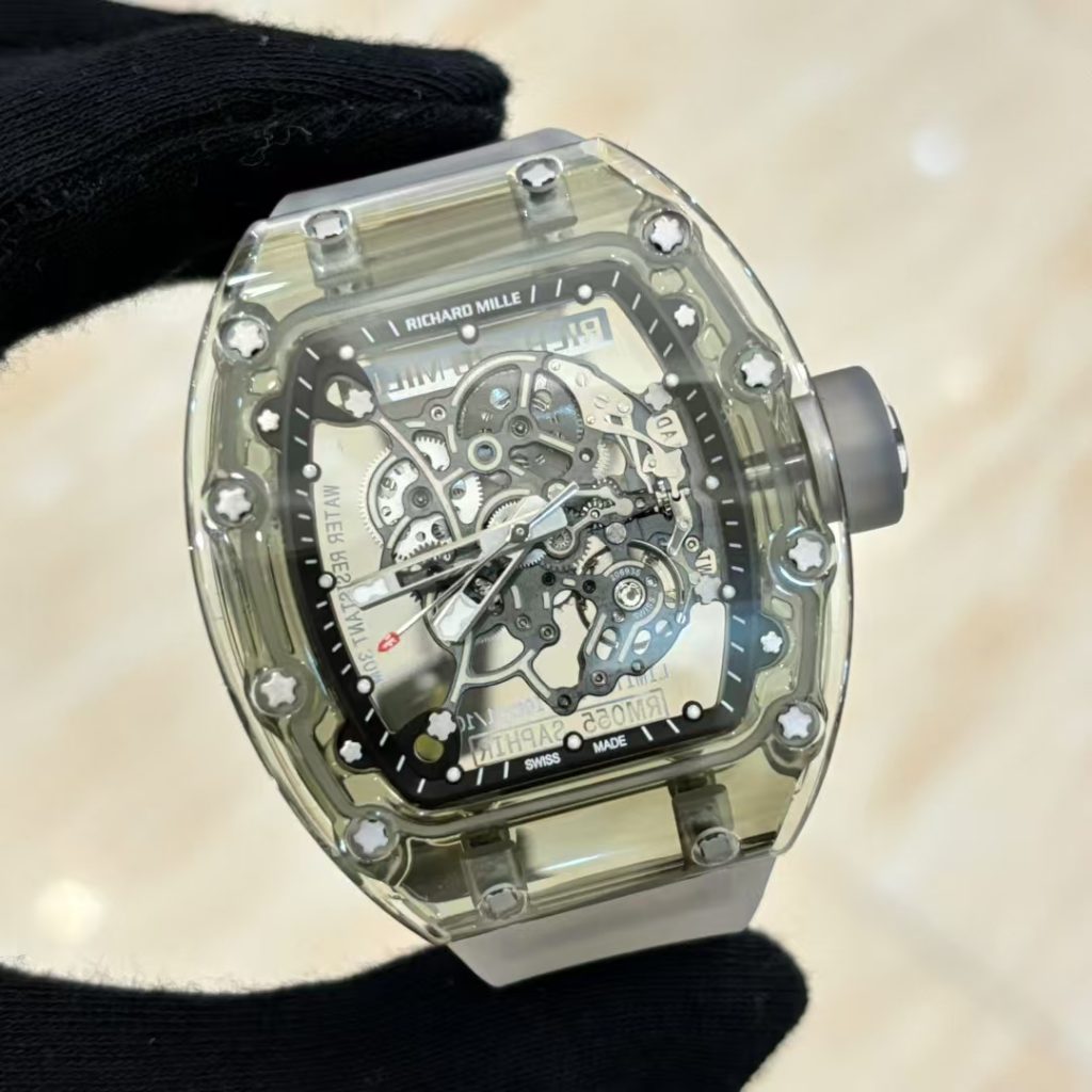 RICHARD MILLE リチャードミラー 腕時計 メンズ 自動巻き ダイアル 透明ケース クリア シリコンバンド グレー - 画像 6
