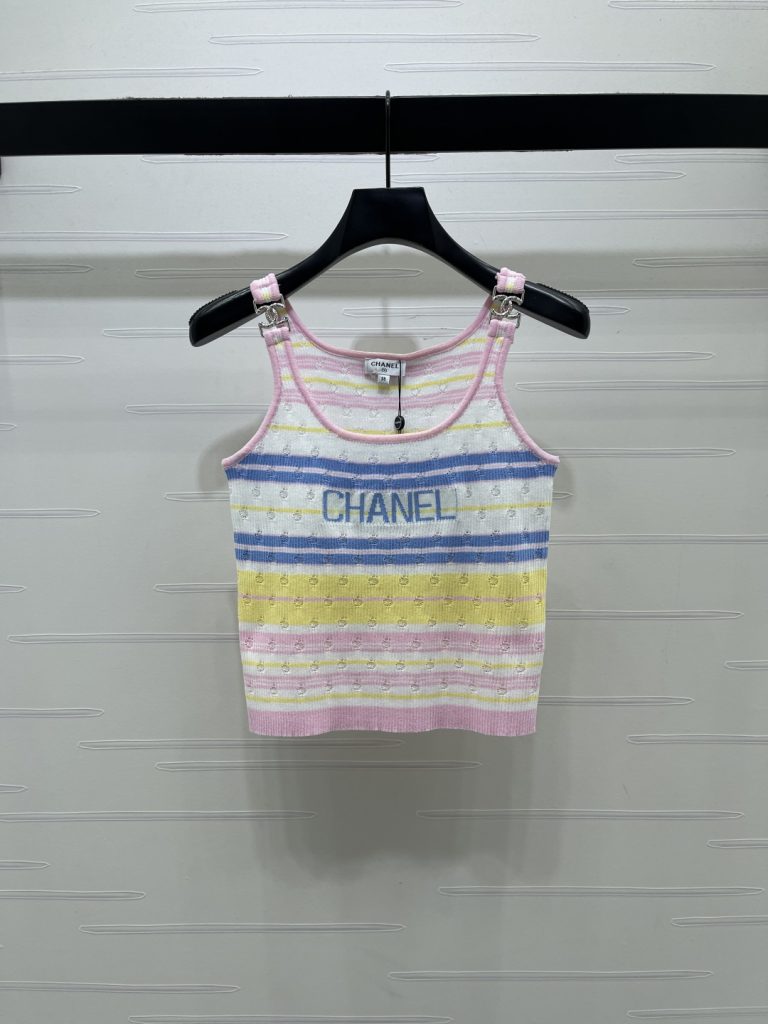 CHANEL シャネル ニット タンクトップ レディース 通気性 ファッション カラーブロック ホワイト ピンク ブラック - 画像 3
