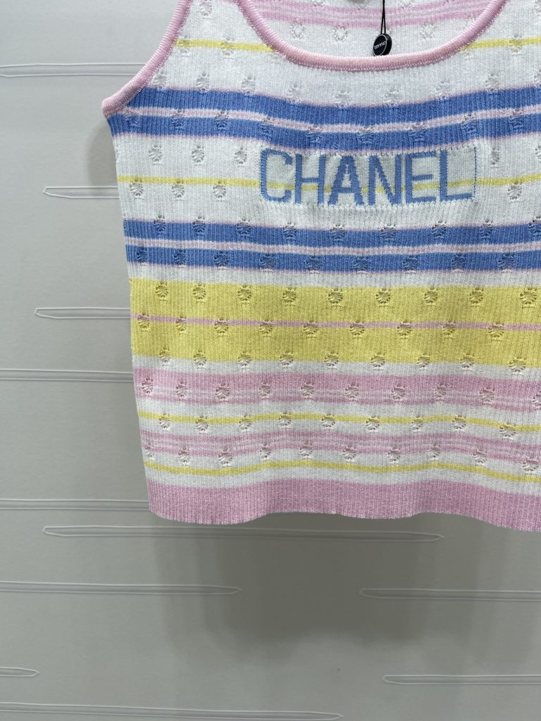 CHANEL シャネル ニット タンクトップ レディース 通気性 ファッション カラーブロック ホワイト ピンク ブラック - 画像 6