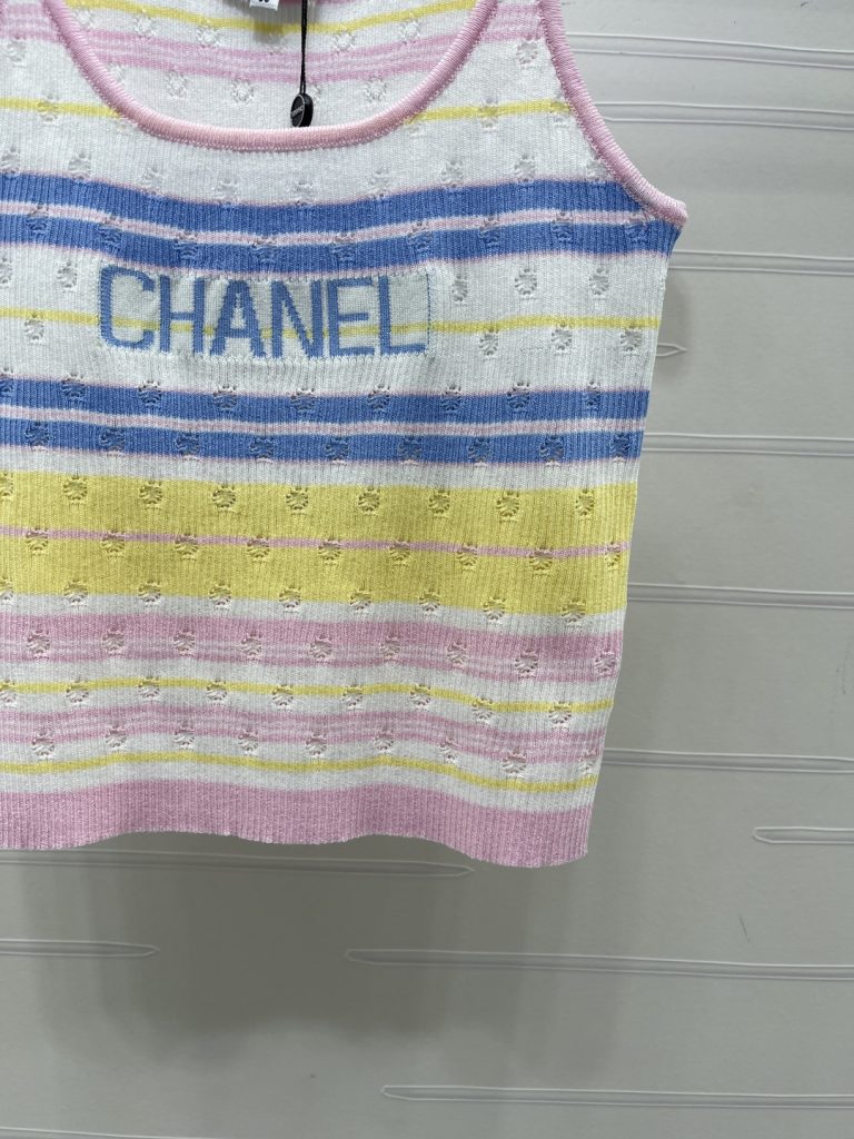 CHANEL シャネル ニット タンクトップ レディース 通気性 ファッション カラーブロック ホワイト ピンク ブラック - 画像 7