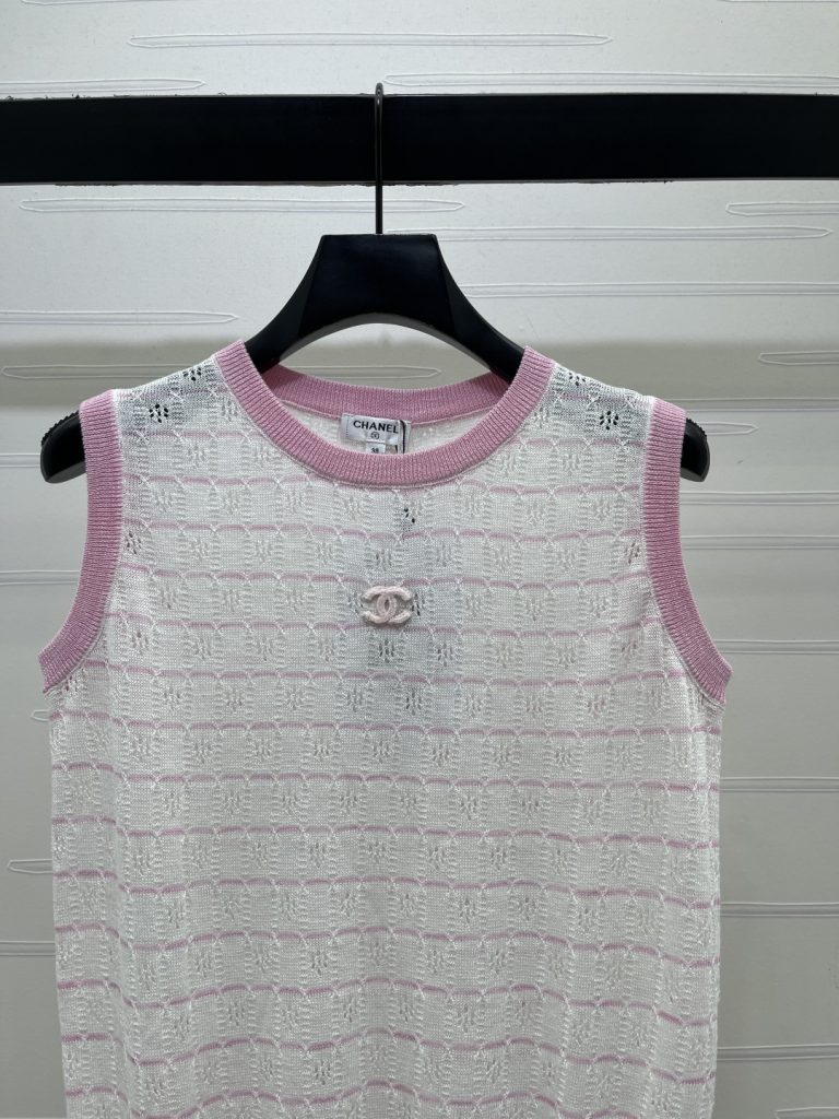 CHANEL シャネル ニット レディース ロング丈 綿混 コットン ピンク ホワイト - 画像 3