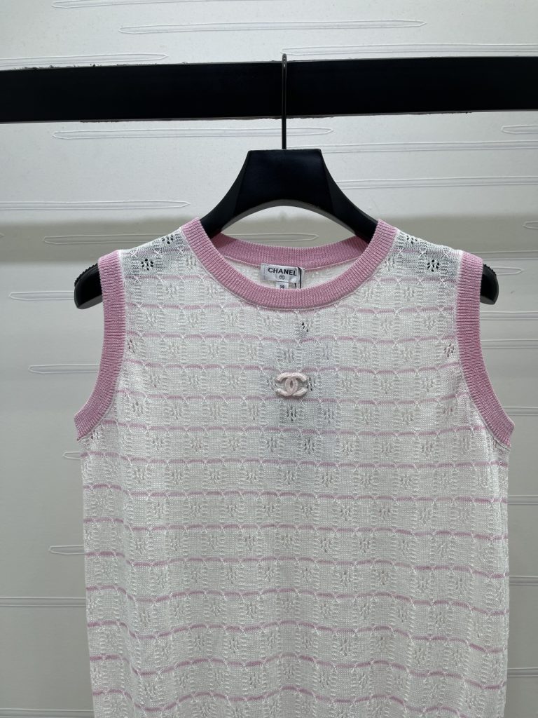 CHANEL シャネル ニット レディース ロング丈 綿混 コットン ピンク ホワイト - 画像 4