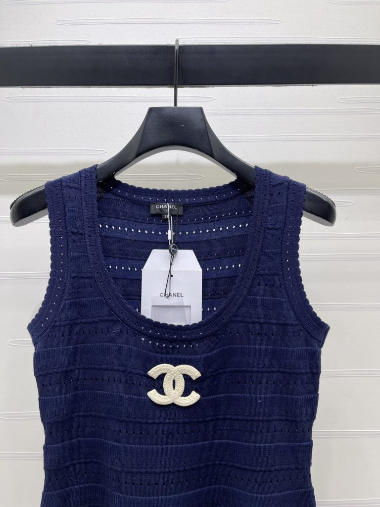 CHANEL シャネル ノースリーブワンピース レディース ニット デザインロゴ シルバー ブラック 全3色 - 画像 3