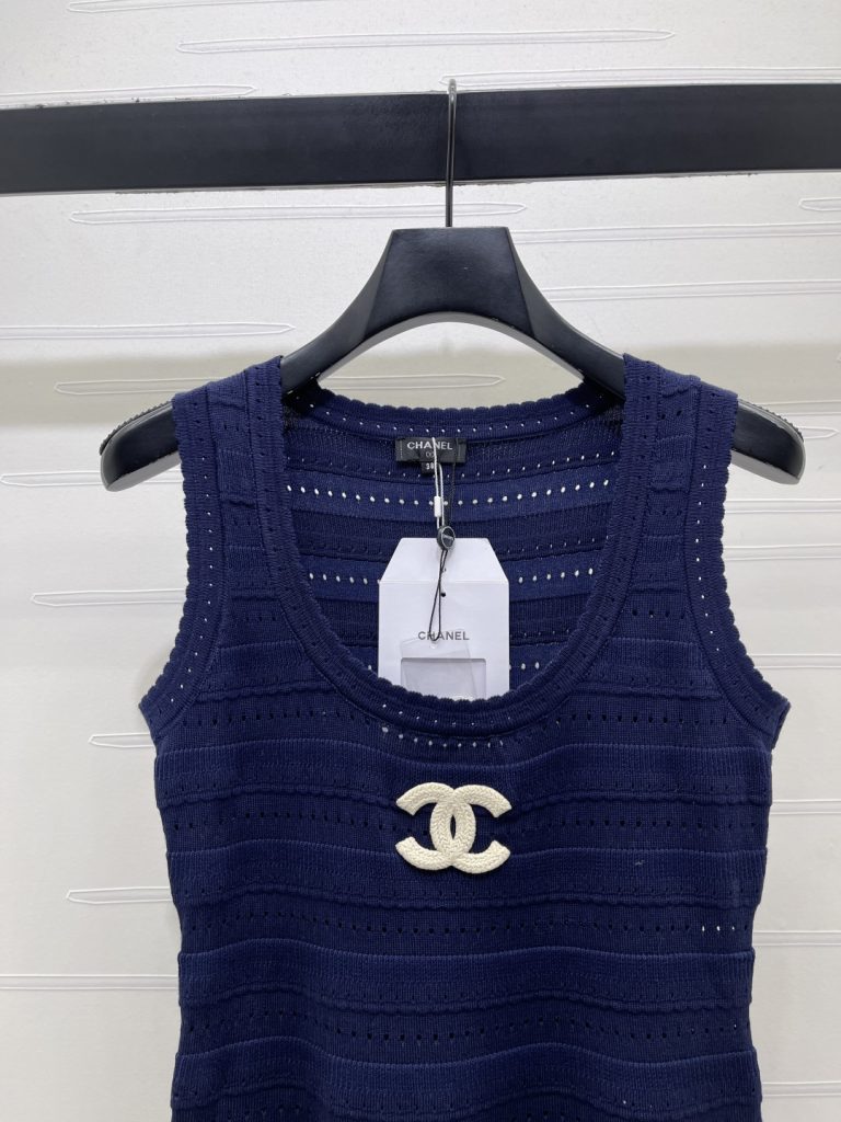 CHANEL シャネル ノースリーブワンピース レディース ニット デザインロゴ シルバー ブラック 全3色 - 画像 4
