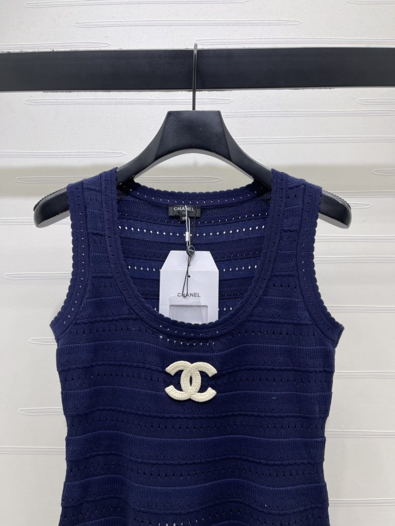 CHANEL シャネル ノースリーブワンピース レディース ニット デザインロゴ シルバー ブラック 全3色 - 画像 5