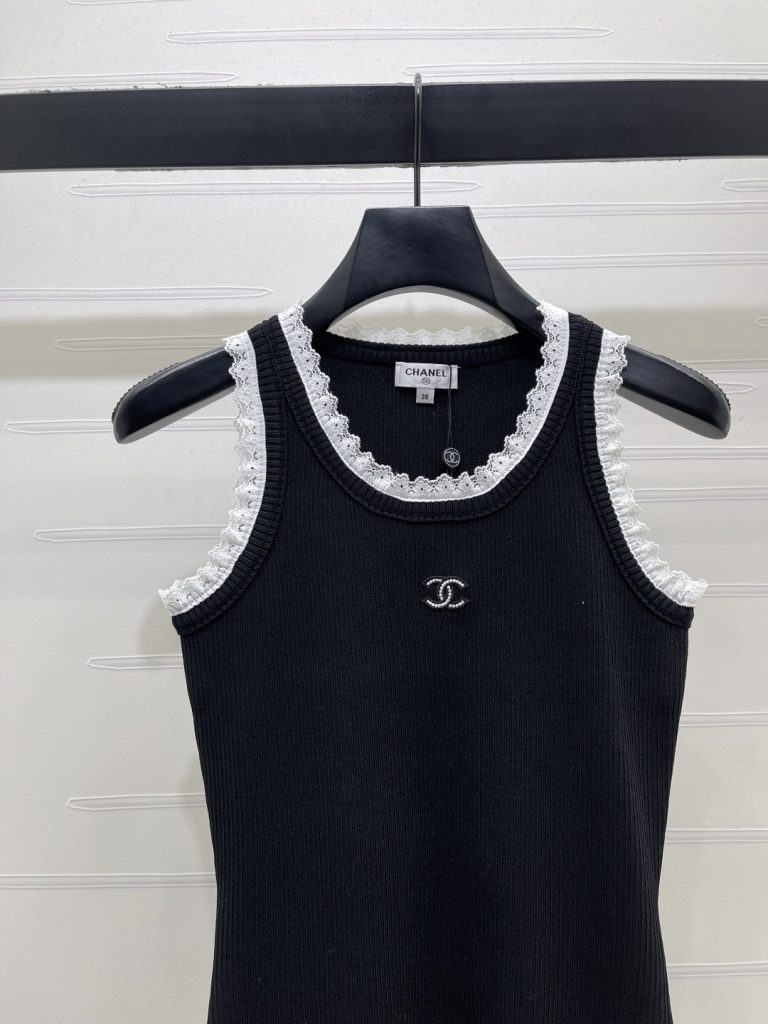 CHANEL シャネル ニット レーストリム ロング丈 ロング丈 クルーネック ブラック - 画像 3
