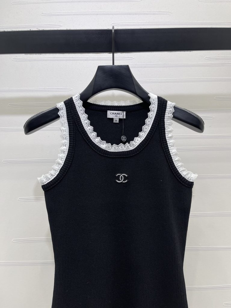 CHANEL シャネル ニット レーストリム ロング丈 ロング丈 クルーネック ブラック - 画像 4