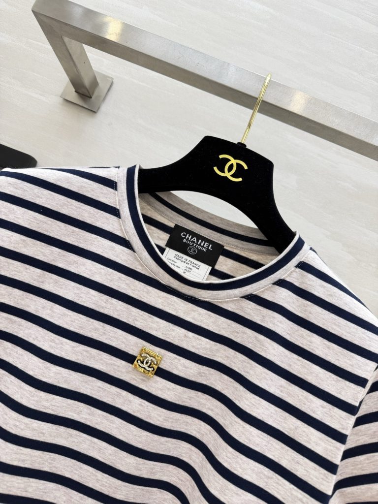 CHANEL シャネル レディース 半袖Tシャツ メンズ 通勤着用 36/38/40 グレー×ネイビー - 画像 3