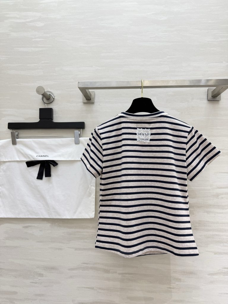 CHANEL シャネル レディース 半袖Tシャツ メンズ 通勤着用 36/38/40 グレー×ネイビー - 画像 4