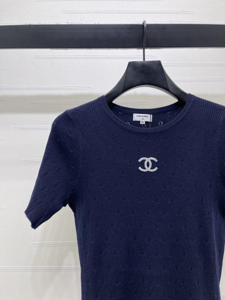 CHANEL シャネル ニット Tシャツ レディース 通気性 伸縮性 ロング丈 ブラック ホワイト - 画像 3