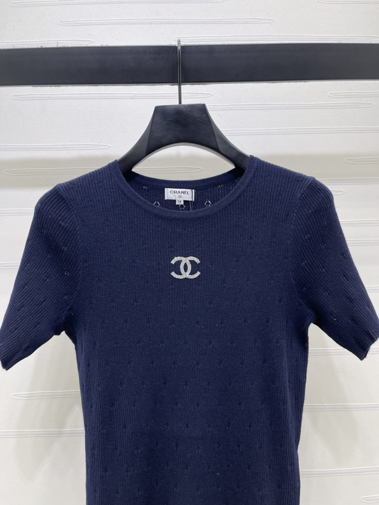 CHANEL シャネル ニット Tシャツ レディース 通気性 伸縮性 ロング丈 ブラック ホワイト - 画像 4