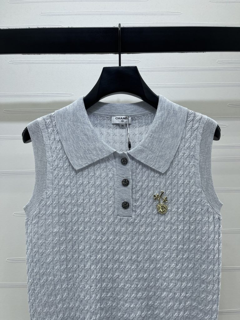 CHANEL シャネル ニット ポロネック セーター レディース インポート素材 ファッション グレー - 画像 4